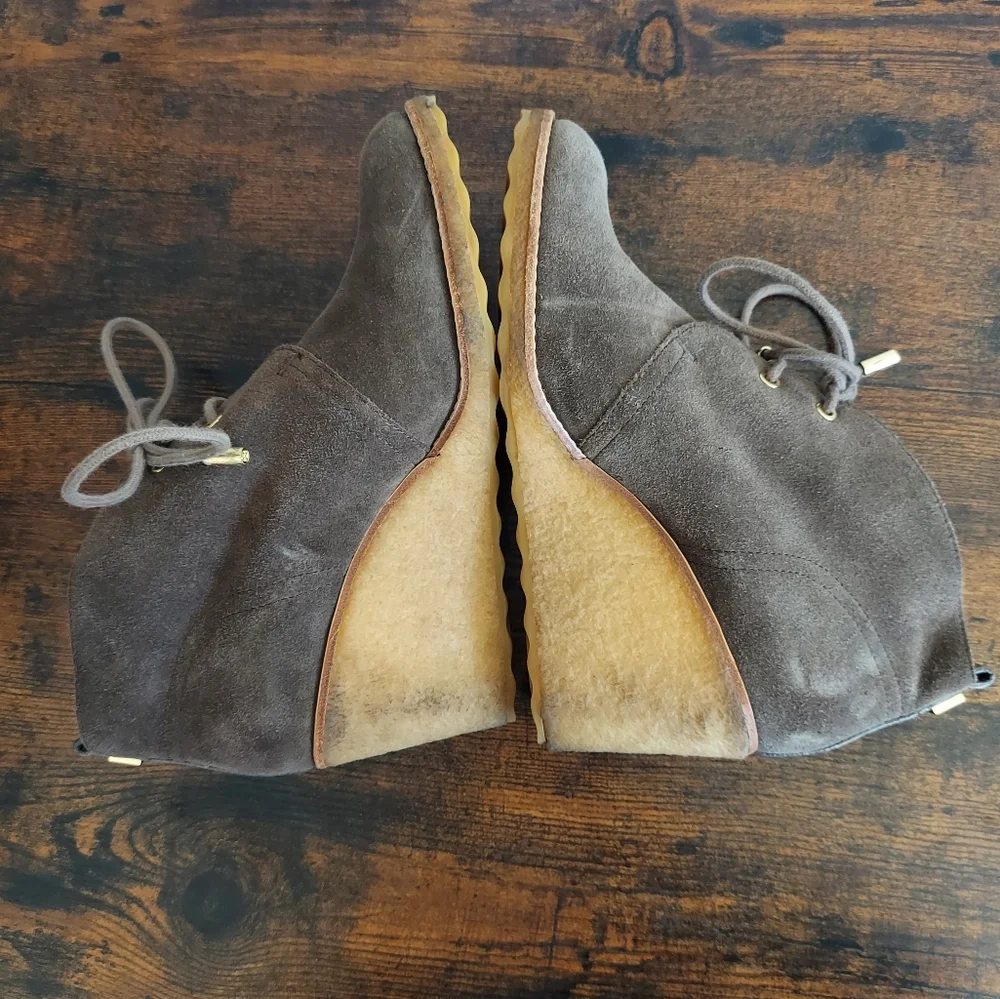 Tory Burch Brown Suede Vicki Wedge Booties Size 9 - Picture 6 of 12